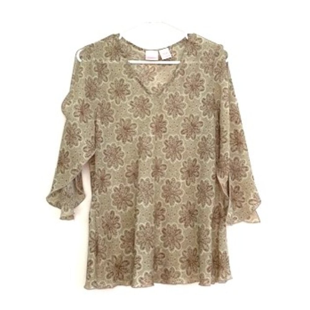 Vintage Xhilaration Beige Floral Top with Open Slit 3/4 Sleeves